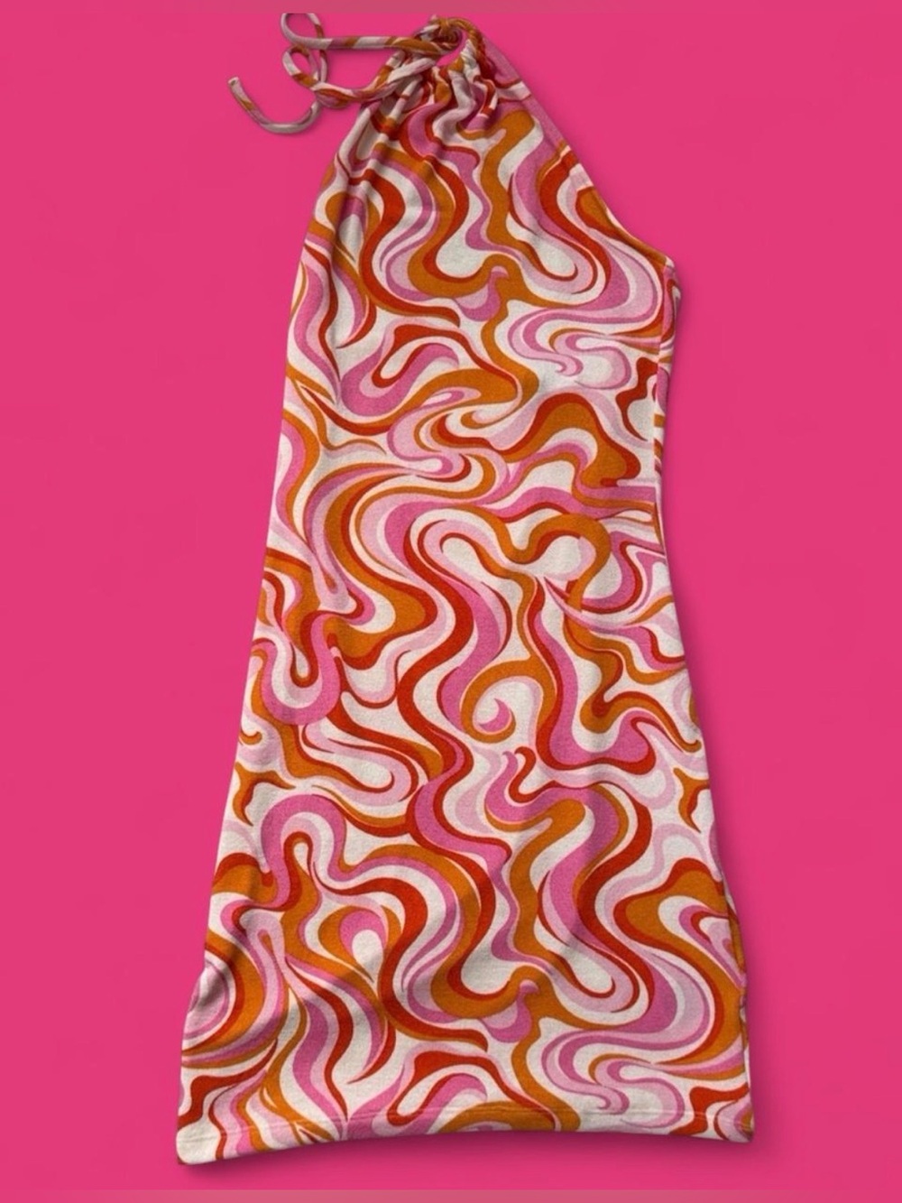 Divided H&M Pink & Orange Swirl Halter Beach Coverup
